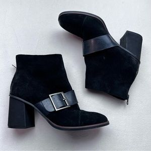 Corks Denoon Black Suede Buckle Booties Size 8